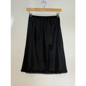 Vintage Morning Star Mel-Lin Black Nylon Lace Trim Half Slip Skirt Medium NWT